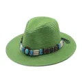 Cappello di paglia verde stile western cowboy con elegante fascia di perline parasole. - M（56-58cm） / Verde