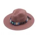 Cappello da Cowboy Occidentale da Donna Tesa Larga Cappello da Sole per Viaggio Estivo - M（56-58cm） / colore fagiolo rosso