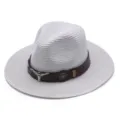 Chapeau de paille cowboy blanc avec sangle en cuir marron et tête de taureau pour été. - M (56-58cm) / Blanc