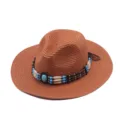 Cappello da cowboy occidentale in paglia con perline turchesi, cappello da sole estivo con tesa - M（56-58cm） / Colore caramello