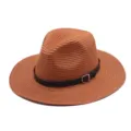 Klassieke bruine strooien zonnehoed met zwarte gesp, perfect voor zomerse strandreizen. - M (56-58cm) / Karamel