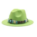 Πράσινο τσόχινο fedora καπέλο γυναικείο ανδρικό vintage boho με χάντρες cowboy jazz νέο. - M (56-58cm) / Πράσινο