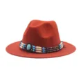 Δυτικό στυλ μάλλινο τσόχινο καπέλο fedora με τιρκουάζ χάντρες, κομψό casual χειμωνιάτικο καπέλο. - M (56-58cm) / Καραμέλα