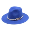 Chapeau fedora en paille bleu pour femme ete protection solaire plage casquette de loisir - M (56-58cm) / Bleu saphir