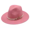 Chapeau de paille rose élégant pour femme, chapeau de soleil d'été avec chaîne dorée. - M (56-58cm) / Peau Foncée Rouge