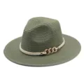 Chapeau de paille vert avec corde tressee et chaine doree pour ete protection soleil. - M (56-58cm) / Vert Militaire