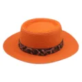 Zomer plat strohoed met luipaardprint band voor vrouwen strand zonbescherming hoed. - M (56-58cm) / Oranje