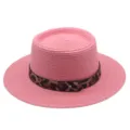 Roze platte strohoed voor vrouwen zomer strand vakantie zonbescherming en buiten. - M (56-58cm) / Donker Huidrood