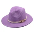 Chapeau de paille violet pour femme, avec elegante corde blanche et detail de chaine doree. - M (56-58cm) / Violet