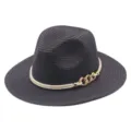 Chapeau de paille d'ete pour femme mode protection solaire chapeau de plage fedora - M (56-58cm) / Noir
