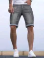 Pantaloncini in denim grigio vintage da uomo, vestibilità comoda dritta, orlo risvolto - Taglia S / Pantaloni e gonne / Grigio