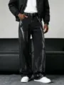 Jeans da uomo in denim nero lavato vestibilità comoda dritta, pantaloni casual streetwear. - Taglia S / Pantaloni e gonne / Nero