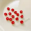 Close-up detail of red irregular acrylic beads, 5x5mm size with 1.5mm hole for crafts. - Red