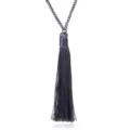 Long crystal beaded tassel sweater chain necklace in dark grey, elegant fashion jewelry. - Gray