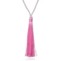 Pink crystal beaded long tassel sweater chain detail, elegant women fashion jewelry accessory. - Pink