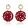 Böhmische rote geflochtene Ohrringe, Vintage goldene Metallkreis Mode Schmuck für Frauen. - Rot