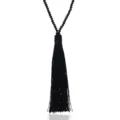 Black crystal beaded long sweater chain with stylish tassel pendant for women fashion accessory - Black