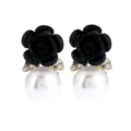 Modische elegante schwarze Rosen Kamelie Perle Ohrstecker für Frauen täglicher Schmuck. - Schwarz