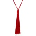 Rote Kristallperlen lange Pulloverkette mit Quasten Detail, elegante Mode Schmuck Accessoire. - Rot