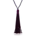Purple crystal beaded long sweater chain with silk tassel pendant detail view fashion - Purple