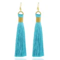 Handgefertigte lange Quasten Ohrringe im Boho Stil, goldene Haken türkise Ohrhänger für Damen. - Neu Himmelblau