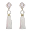 Elegante weiße Quasten Ohrringe mit geometrischem Stein und Strass für Damen stilvoller Schmuck - Weiß