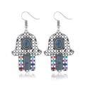 Böhmische Vintage Hamsa Hand Ohrringe mit blauem Stein und bunten Perlen ethnischer Schmuck. - Grau