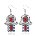 Böhmische Vintage Hamsa Hand Ohrhänger mit roten Steinen und bunten Perlen für Damen - Rot