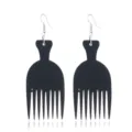 Schwarze hölzerne Afro-Kamm-Ohrringe für Damen, einzigartiger Statement-Modeschmuck für den Alltag. - Schwarz
