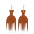 Holz Kamm Ohrringe retro afrikanische Haarpickel Ohrhänger Naturholz Schmuck Mode Accessoire - Kaffeebraun