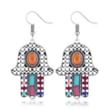 Böhmische vintage Hamsa Hand Ohrringe mit bunten eingelegten Steinen für Damen Modeschmuck - Orange