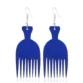 Blaue hölzerne Afro Kamm Ohrringe für Damen Mode ethnische Statement Schmuckgeschenke. - Blau