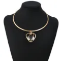 Gold crystal choker necklace with hollow heart cage pendant for women trendy jewelry item - Heart