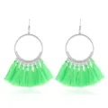 Böhmische neon-grüne Quasten Ohrringe Mode große Kreise Statement Schmuck Damen Accessoires - Silber + Hellgrün