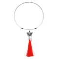 Silberne Metall-Choker-Halskette mit einem Vintage-Schmetterlingsanhänger und Quaste. - Rot