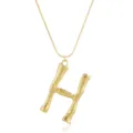 Goldene Buchstabe H Bambus Textur Anhänger Halskette Detailansicht, elegante Kette Schmuck. - Buchstabe H / Gold