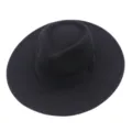 Schwarzer Hut mit breiter Krempe aus Wollfilz Detailansicht, klassisch Retro 9cm. - M (56-58cm) / Schwarz