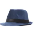 Blue straw fedora hat for sun protection, stylish ribbon band detail, perfect for outdoor wear. - M (56-58cm) / Navy Blue