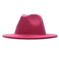 Klassischer rosa Wollfilz Fedora Hut für Damen, stilvoller, breiter Krempen Winterhut. - Erwachsene (56-58cm) / Fuchsia