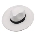 Detailansicht des weißen Fedora-Hutes mit schwarzem Ripsband, klassischer Vintage-Herrenhut. - M (56-58cm) / Creme