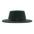 Grüner flacher Fedora Hut aus Wolle Filz breite Krempe Vintage Jazz Hut Herbst Winter - Erwachsene 56-58cm / Dunkelgrün