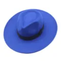 Blauer Filzhut mit breiter Krempe im Detail, eleganter Retro-Herrenhut fuer Damen und Herren. - M (56-58cm) / Saphirblau