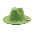 Grüner Woll-Fedora-Hut mit eleganter Perlenkette und Quasten-Detail für Damen Herbst - M (56-58cm) / Grasgrün