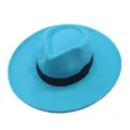 Türkisblauner Fedora Hut mit schwarzem Band eleganter Retro Wollfilzhut fuer Damen und Herren - M (56-58cm) / Seeblau