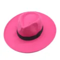 Rosa Schlapphut mit schwarzem Band eleganter Filzhut Detailansicht stylisches Modeaccessoire - M (56-58cm) / Fuchsia