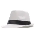 White straw fedora hat for men and women, classic black band sun protection outdoor sun hat. - M (56-58cm) / White