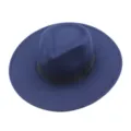 Klassischer blauer Wollhut mit breiter Krempe und schwarzem Band im eleganten Stil. - M (56-58cm) / Marineblau
