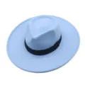 Hellblauer Wollfilz Fedora Hut mit schwarzem Band breite Krempe Vintage Herren Damen Hut - M (56-58cm) / Himmelblau
