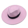 Rosa Filzhut mit breiter Krempe und schwarzem Band, klassischer Vintage-Stil für Damen. - M (56-58cm) / Rosa