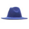 Blauer Wollfilz Fedora Hut für Damen, breite Krempe elegante Herbst Winter Jazz Mütze - Erwachsene (56-58cm) / Saphirblau
